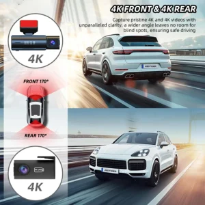 Acceo 4K Car Dash Cam Built-in WiFi and GPS Support 4K Rear Camera Dual Channel WDR Car Recorder Night Vision 24H Parking Mode